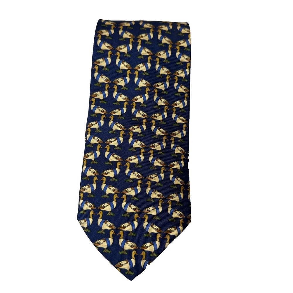 Brooks Brothers Makers Silk Neck Tie Navy All Over Ducks Formal Wear